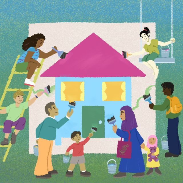 4 of 4 new illustrations commissioned by @fightinequality for the Fight for Alternatives Global Assembly! People from various cultures come together to create a painting of a house, a shared dream of one home for all humanity. Some of the painters carry bags and backpacks, signifying migration or refugee status.

The photos are from when I got to drop by the Assembly at Bahay ng Alumni. Over 200 attendees from 24 countries! Happy to be part of this and to make work that aligns.

Free Palestine 🇵🇸

P.S. The mobile wallpaper version is in my Stories/Highlights 📱